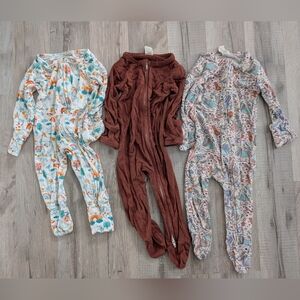Larkspur Bamboo Footies Set Brown, Gymnastics, Unicorn Print, 3-6mo (V2)